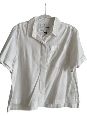 Lola River White Short Sleeve Button Down Size   M NWT